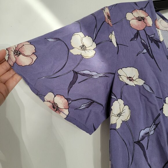 Band of Gypsies Floral Indigo Blue Tie Front Flutter Short Sleeve Romper Small - Picture 3 of 14